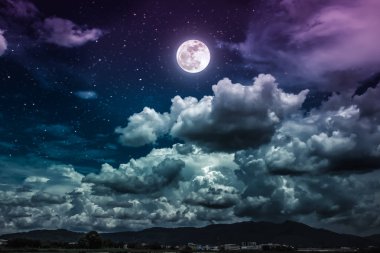 Night sky with bright full moon and dark cloud, serenity nature background. clipart