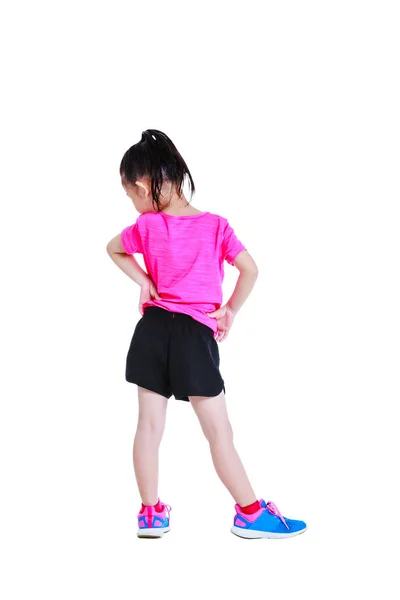 Asiática criança bonita fazendo exercícios. Isolado sobre fundo branco — Fotografia de Stock