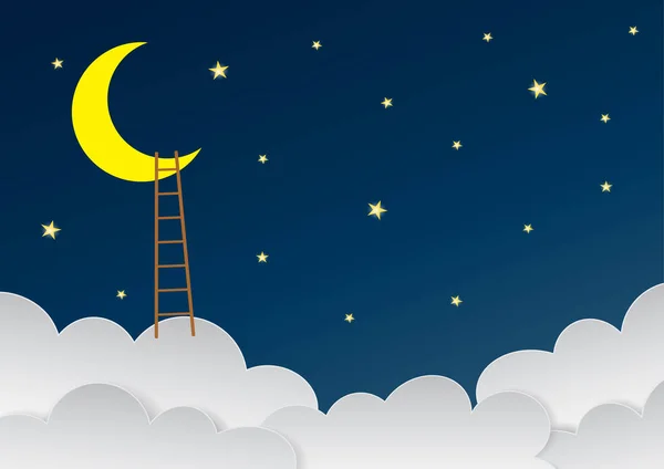 Surreal schöner Himmel mit Mondsichel und Leitern. Vektor Folge 10 — Stockvektor