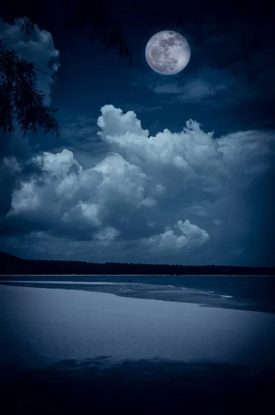 Bella Vista Sul Paesaggio Marino Notte Luna Piena Lucente Attraente — Foto Stock