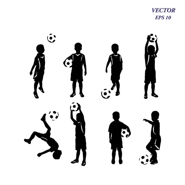 Voetbalspelers Silhouet Van Kinderen Collectie Volledig Lichaam Van Kind Sportkleding — Stockvector