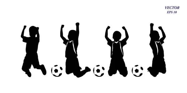 Pemain Sepak Bola Siluet Koleksi Anak Anak Berlutut Anak Kecil - Stok Vektor