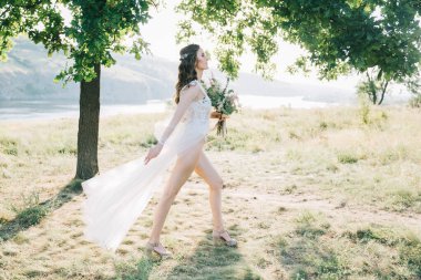 vücut, gelin, doğa, iç çamaşırı, ince, dantel, güneşli, sarışın, iç çamaşırı