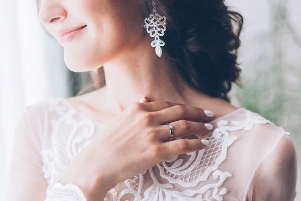 Manos Novia Anillos Boda Hombro Novia — Foto de Stock