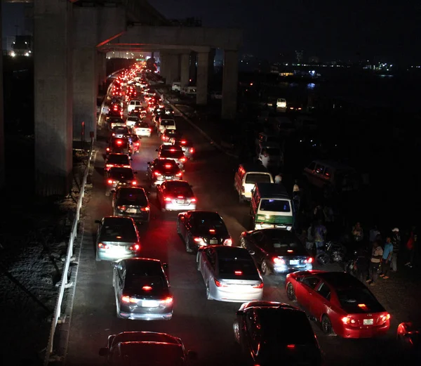 Traffic gridlock at night in Lagos, Nigeria