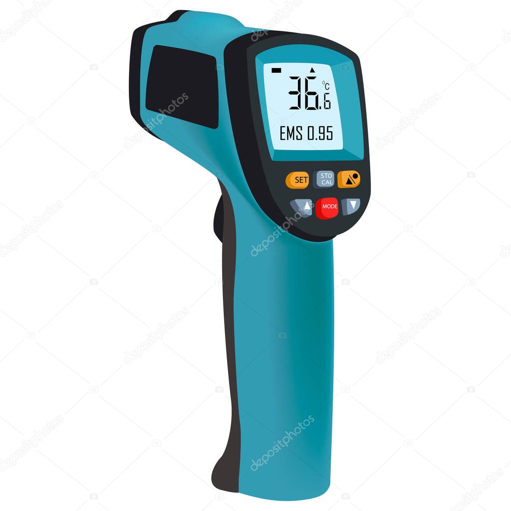 Thermometer non-contact digital infrared.Digital contactless thermometer with infrared light. Coronavirus disease detection through body temperature concept.