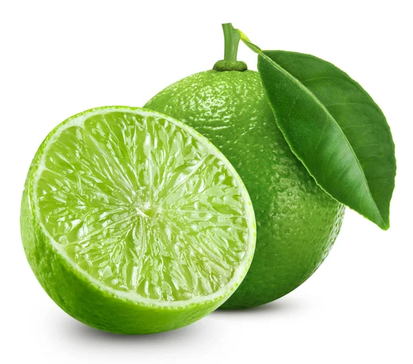 Limefrukterna med leaf isolerade — Stockfoto