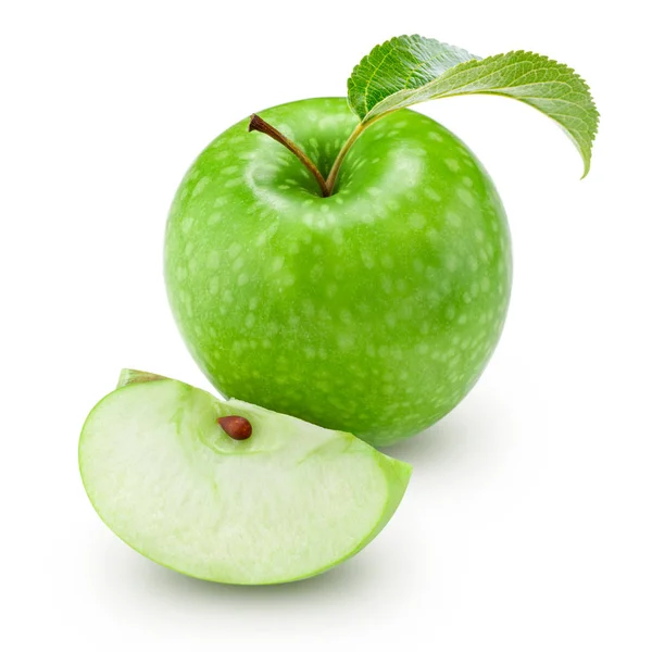 Green apple with leaf — Stock Photo, Image