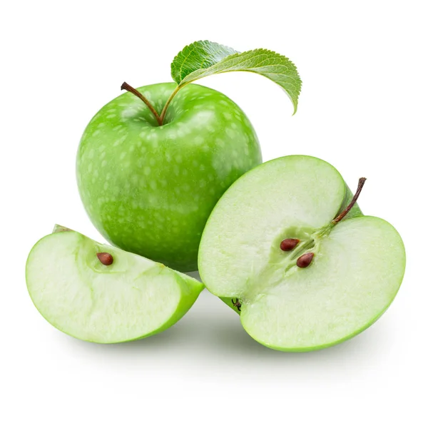 Manzana verde con hoja Fotos De Stock