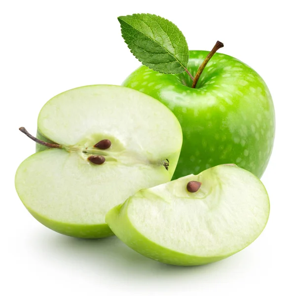 Groene appel met blad Stockafbeelding