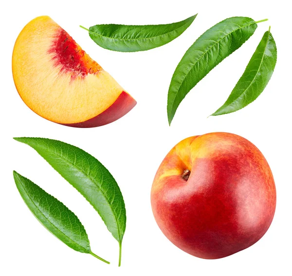 Ripe peach fruit and slice — Stock Photo, Image