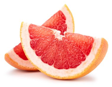 Greyfurt meyvesi. Beyaz arka planda izole edilmiş greyfurt dilimi. Kırpma yolu olan greyfurt.