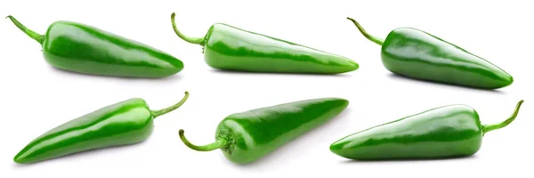 Zelený Chilli Pepř Izolované Bílém Pozadí Chilli Hot Pepř Ořezávání — Stock fotografie