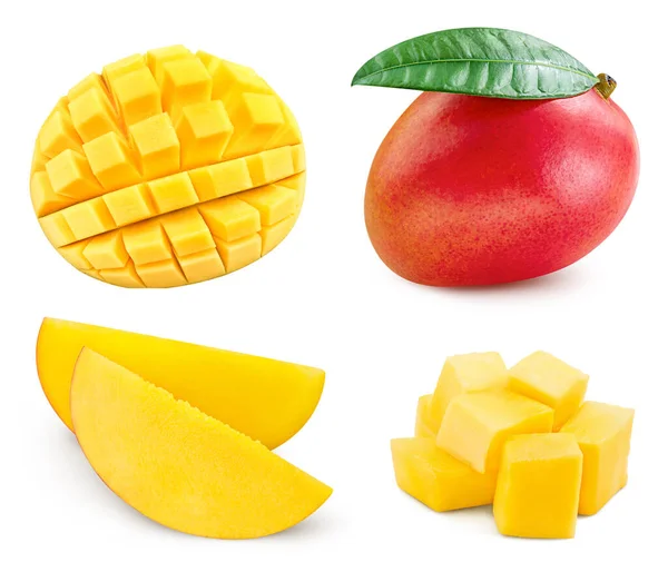 Mangosamlingen Mango Halv Isolerad Vit Bakgrund Mango Klippning Väg Mango — Stockfoto