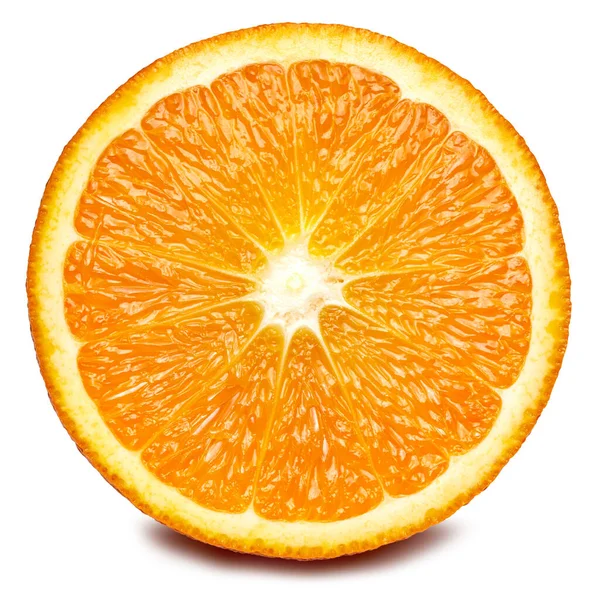 Owoce Pomarańczy Pomarańczowa Połowa Odizolowana Białym Tle Pomarańcza Ścieżką Wycinania — Zdjęcie stockowe