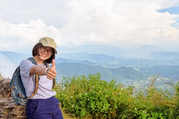 Tourist teen girl on Phu Chi Fa mountain