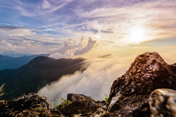 Phu Chi Fa Forest Park o zachodzie słońca, Tajlandia — Zdjęcie stockowe