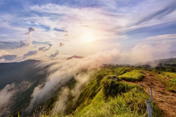 Solnedgång på Phu Chi Fa Forest Park, Thailand — Stockfoto