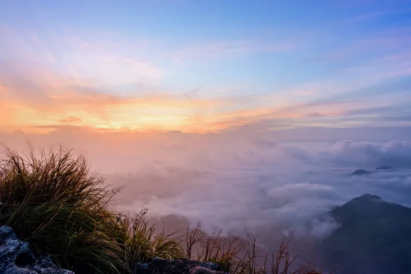 Soluppgång på Phu Chi Fa Forest Park, Thailand — Stockfoto