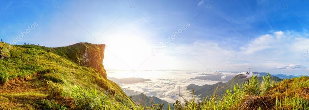 Panorama sunrise over the mountain