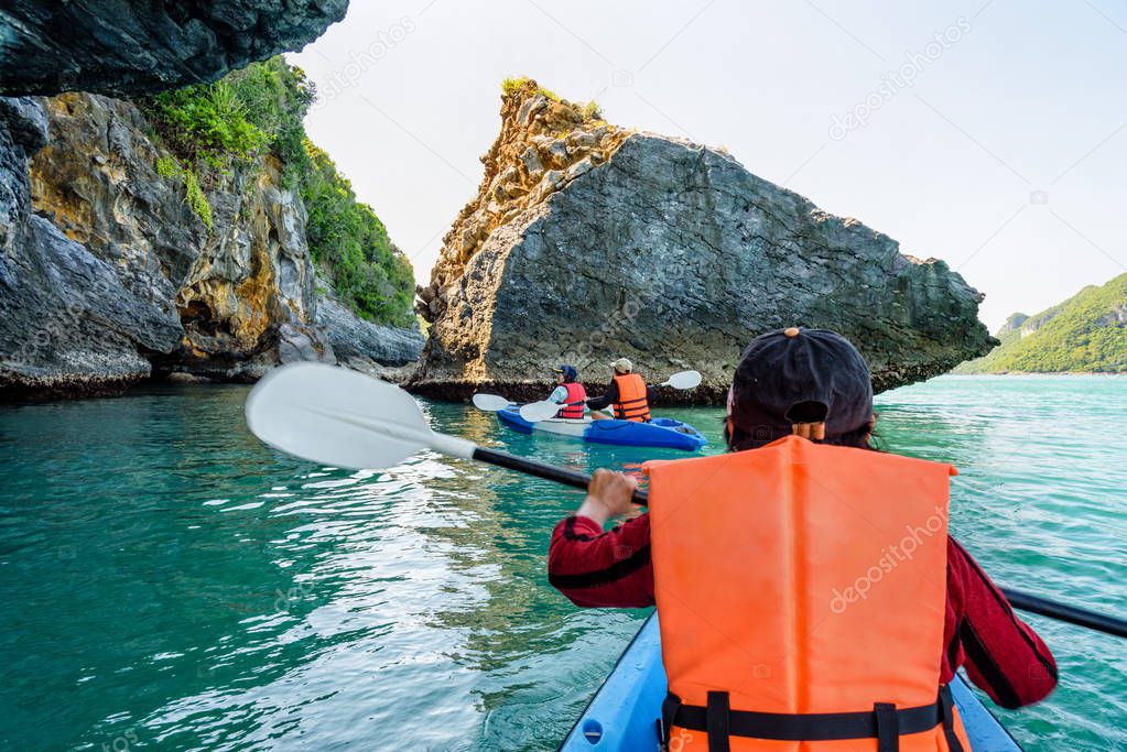 Group of tourists on a kayak