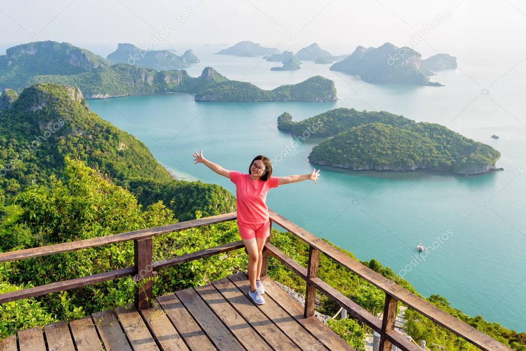 Woman on the peak mountain