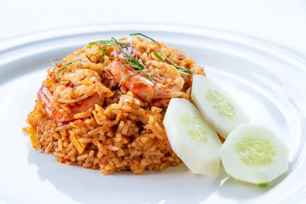 Pittig Thais Eten Azië Voedsel Close Zijaanzicht Garnalen Red Curry — Stockfoto