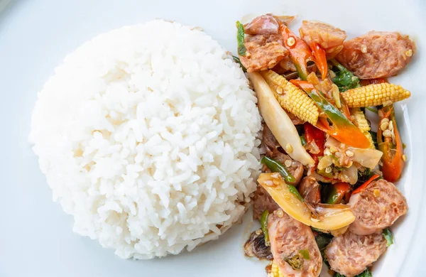 Aziatisch Pittig Warm Eten Thais Eten Close Bovenaanzicht Boven Thais — Stockfoto