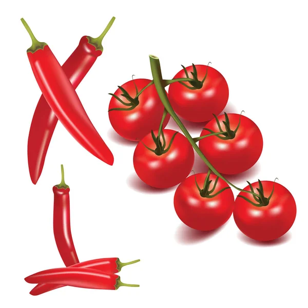Tomaten Und Chili Vektor — Stockvektor