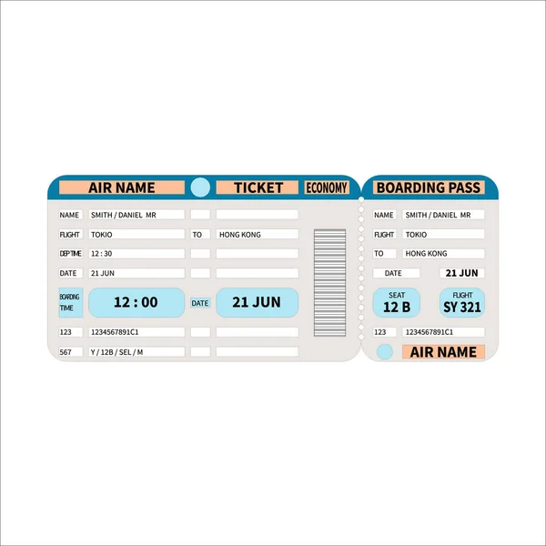 Billete de avión realista de colores con una tarjeta de embarque . — Archivo Imágenes Vectoriales