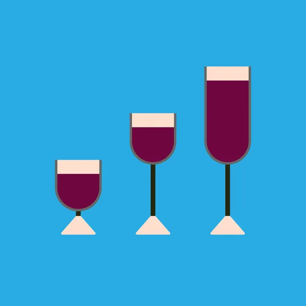 Set med vinglas för alkohol drycker på en blå bakgrund. Modern platt stil. — Stock vektor