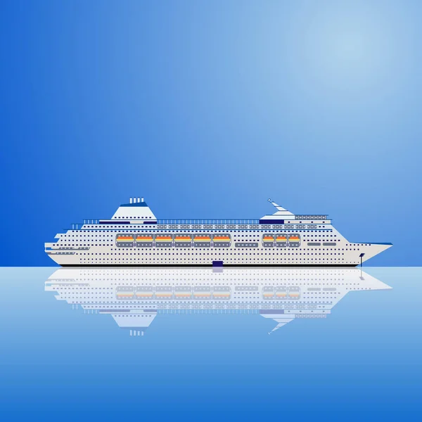 Vector illustration of a white ocean liner on a blue background. — Stock Vector