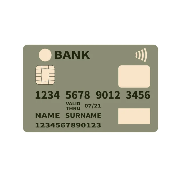 Hitel- vagy betéti részletes bankkártyával. Vector design sablon egy fehér háttér. Lapos stílusú. — Stock Vector
