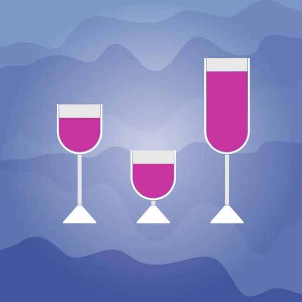 Uppsättning av full vinglas för alkohol drycker på en blå bakgrund. Modern platt stil. — Stock vektor