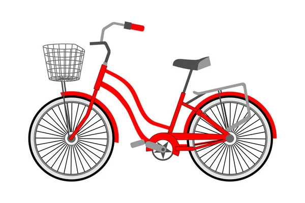 Bicicletta singola con cestino anteriore in vimini su fondo bianco. Stile piatto vettoriale . — Vettoriale Stock