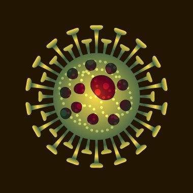 Kırmızı benekli uğursuz yeşil koronavirüs hücresi