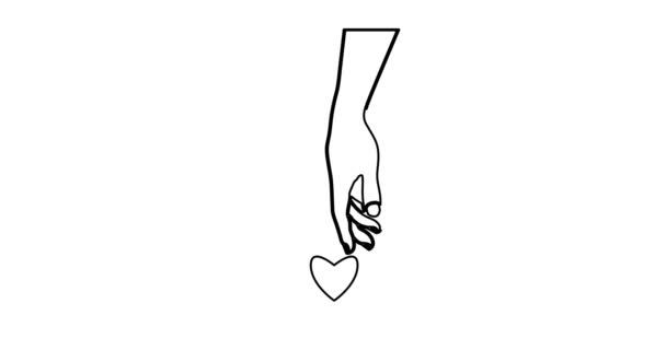 4Kバレンタインデー 男性と女性の手を閉じて保持する リングは愛のカップルの手を接続します 男性と女性の手 連続単線画 アニメを描く グラフィックビデオ — ストック動画
