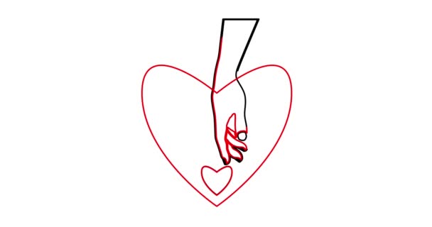 4Kビデオ恋人と2つの心のカップル 2つのリングは愛のカップルの手を接続します バレンタインデー 結婚式 連続単線画 グラフィックアニメーションの描画 — ストック動画