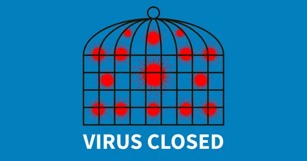 全球验尸官Covid 笼中的考罗内病毒菌株 关闭病毒细胞以防止循环 孤立的呼吸道病毒不能感染人类 大流行病毒风险概念 蓝色的Eps10病媒 — 图库矢量图片