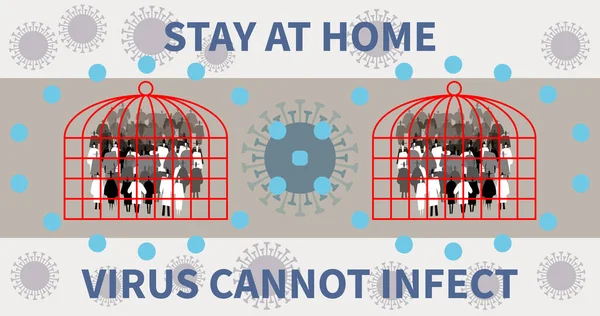 验尸官的保护 在病毒性细胞背景下 冠病毒阻断的概念 待在家里 与他人保持距离 从Covid 19病毒大流行中恢复 病毒细胞不能感染受保护的人 — 图库矢量图片