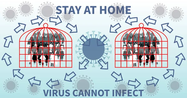 呆在家里 头孢病毒不能感染 病毒防护设计 减少感染风险和病毒传播 病毒爆发 烟道危险季节 预防或预防 空气中的病毒分子 — 图库矢量图片