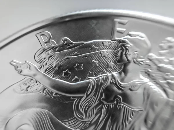 Macro close up of a pure Silver Bullion coin