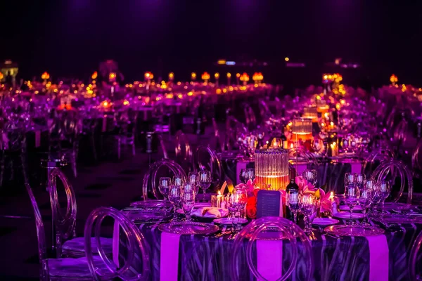 Purple Red Decor Candles Lamps Corporate Event Gala Dinner — Stock Photo, Image