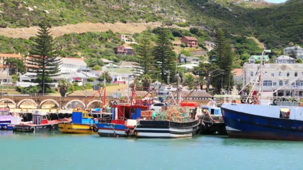 Kaapstad Zuid Afrika Oktober 2019 Visboten Veilig Vastgebonden Kalk Bay — Stockvideo