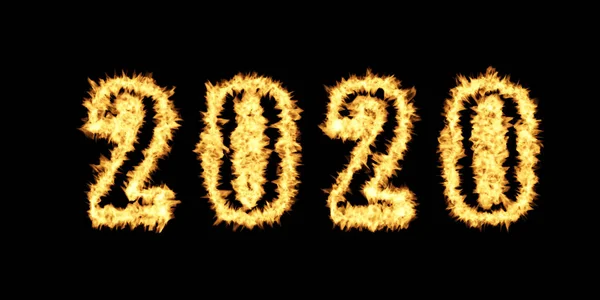 Year 2020 Text with Burning Flames Effect — 스톡 사진