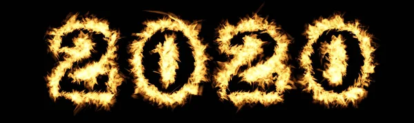 Año 2020 Texto con efecto de llamas ardientes —  Fotos de Stock