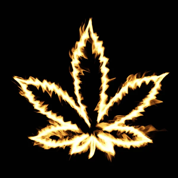 Brandende vlammen Effect op cannabis marihuana bladeren Symbo — Stockfoto