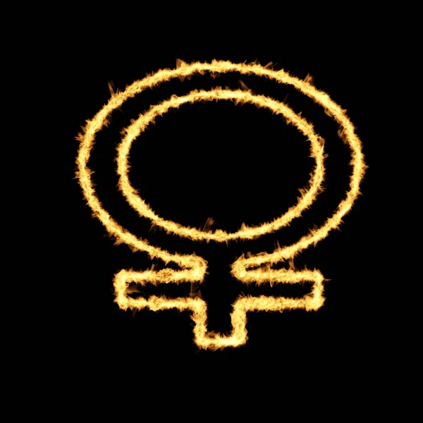 Yellow Burning Flames Effect on Female Icon Symbol outline — Stock Photo, Image