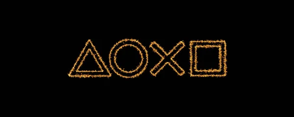 Effet de flammes brûlantes jaunes sur la forme du logo Sony PlayStation Icon — Photo
