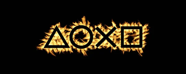 Κίτρινο Φλόγες Φλόγες Επίδραση στο Sony Playstation Icon μορφή λογότυπο — Φωτογραφία Αρχείου
